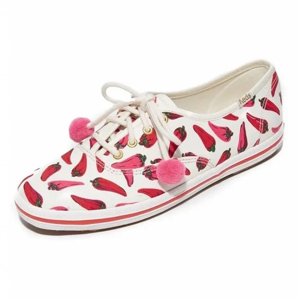 Keds x Kate Spade Chili Pepper Sneakers Size US 6 Spring Summer Pink Pompom - Picture 1 of 9